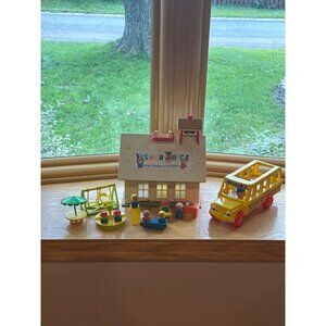 Vintage Fisher-Price Little People Play Family School & Bus Set